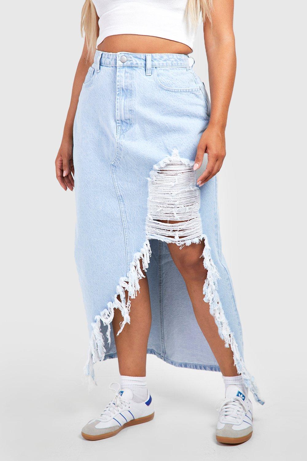 Ripped skirt hot sale denim